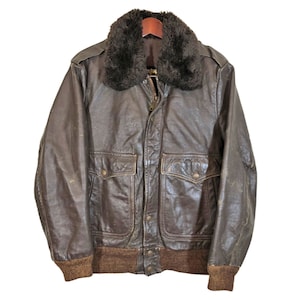 HARLEY DAVIDSON Brown Leather Pile Collar G-1 Bomber Jacket Men's Size ...
