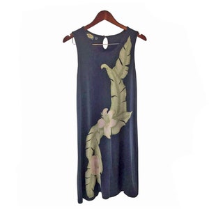 TOMMY BAHAMA Black Green Silk Hawaiian Dress Size S || Aloha Sleeveless Beach Tropical