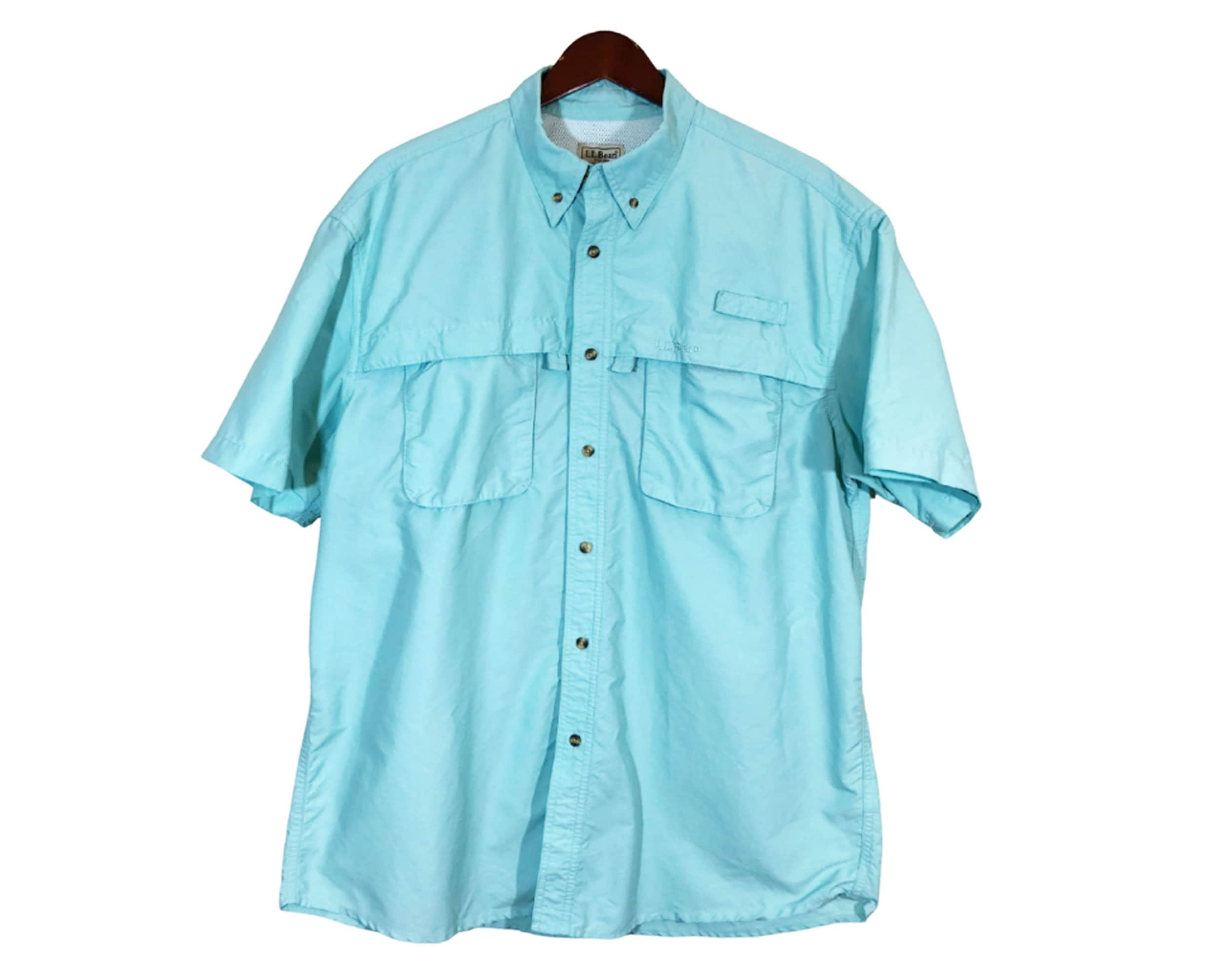 LL Bean Blue Turquoise 2 Pockets Fishing Shirt Men's Size L