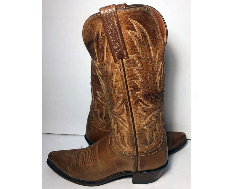 5.5 uk 37 euro 6.5 us LUCCHESE Brown Leather Western Cowgirl Boots Women Country Cowboy Riding Lady Made in USA Vintage Boots