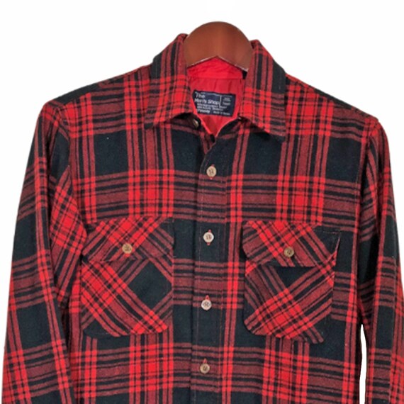 JC PENNY Vintage Black Red Buffalo Plaid Shirt Si… - image 2