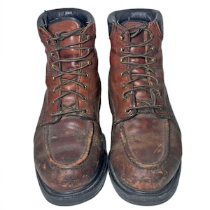 RED WING® 202 ブラウン レザー レースアップ ブーツ メンズ サイズ 8.5 E.E. || ミリタリー コンバット チャッカ構造 || クラシック モックトゥ ワーク