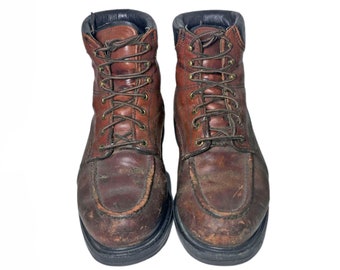 RED WING® 202 Brown Leather Lace Up Boots Men's Size 8.5 E.E. || Military Combat Chukka Construction || Classic Moc Toe Work