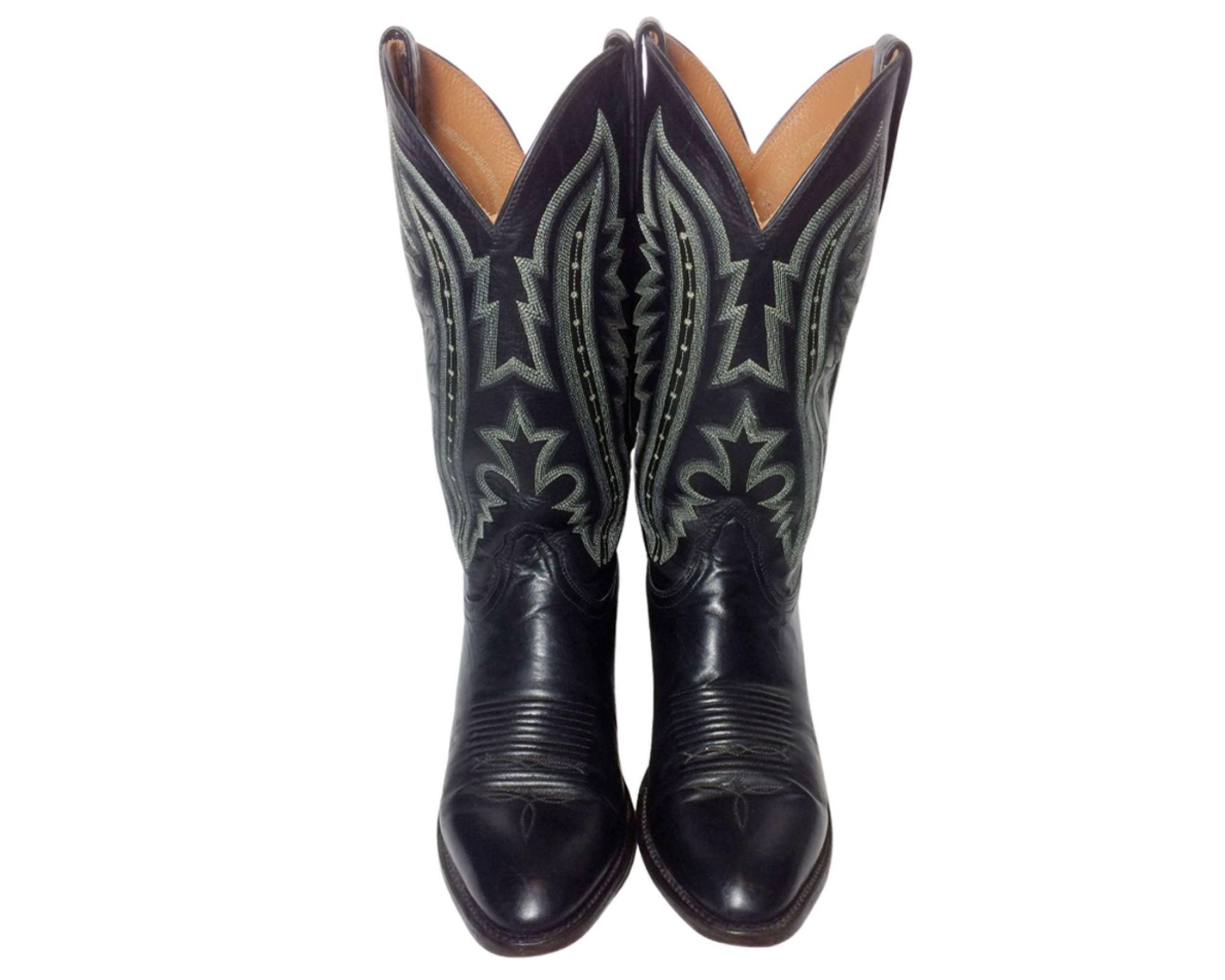 LUCCHESE 2000 BLACK LEATHER Cowboy Boots Men's Size 9 E.E. Country ...