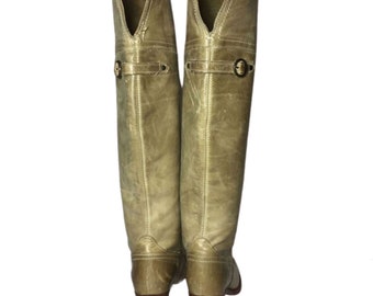 FRYE 77594 JANE TALL Cuff Green Leather Motorcycle Boots Women s Size 6 Country Khaki Tall Boots Riding Etsy