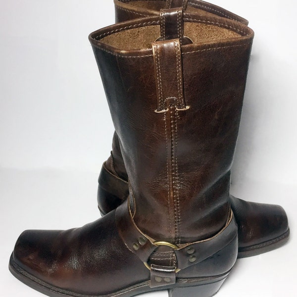 FRYE 77300 Dark Brown Leather Harness Motorcycle Biker Riding Boots 12r Women's Size 9