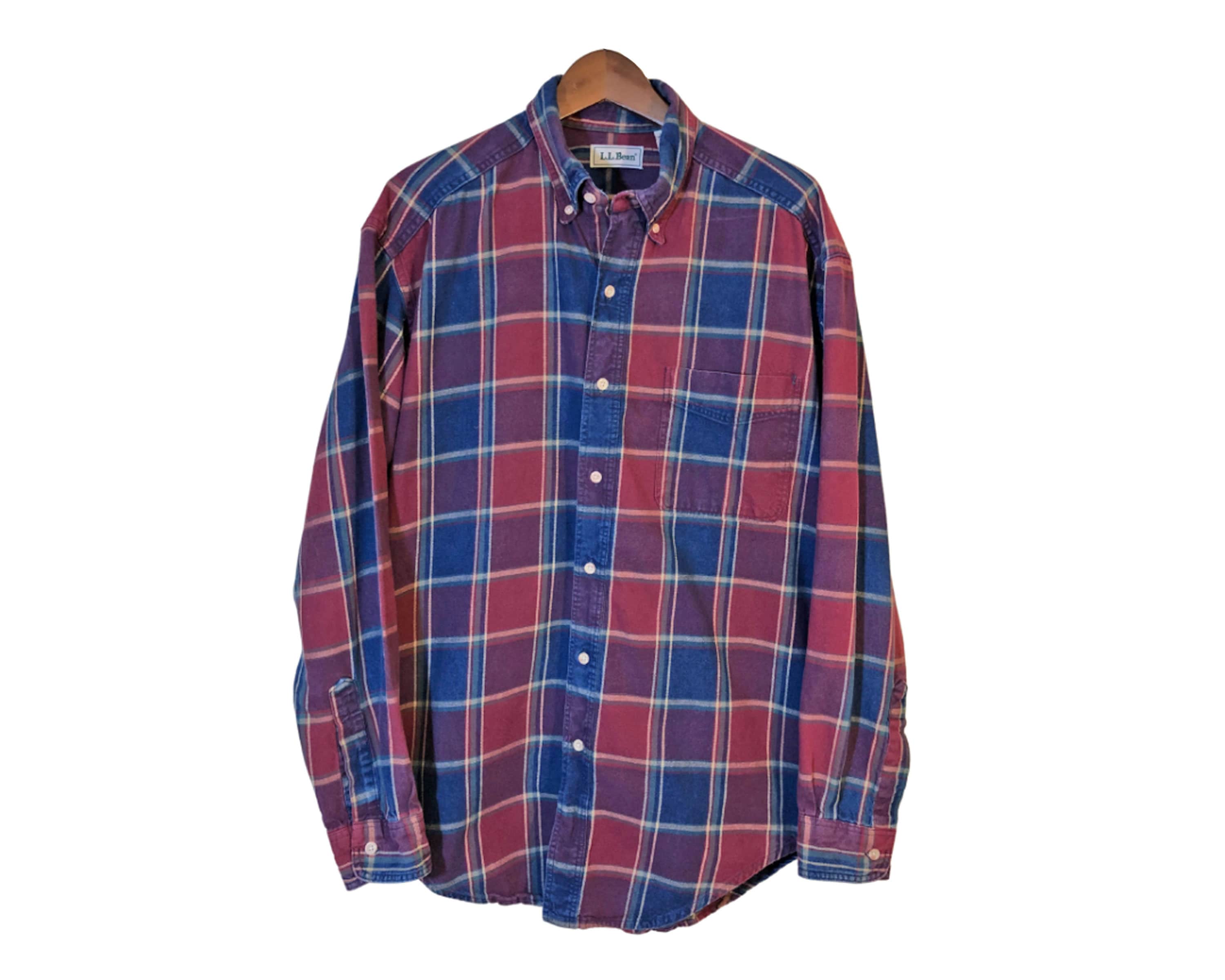 LL BEAN Purple Blue Plaid Flannel Shirt Men's Size L | Etsy