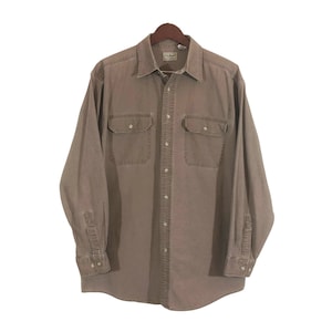 LL BEAN Brown Cotton 2 Pockets Shirt Men&#39;s Size L (Tall) || Military Cargo Button Down Shirt