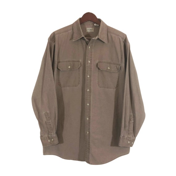 LL BEAN bruin katoenen overhemd met 2 zakken heren maat L lang Overhemd met knopen voor militaire lading Etsy Nederland
