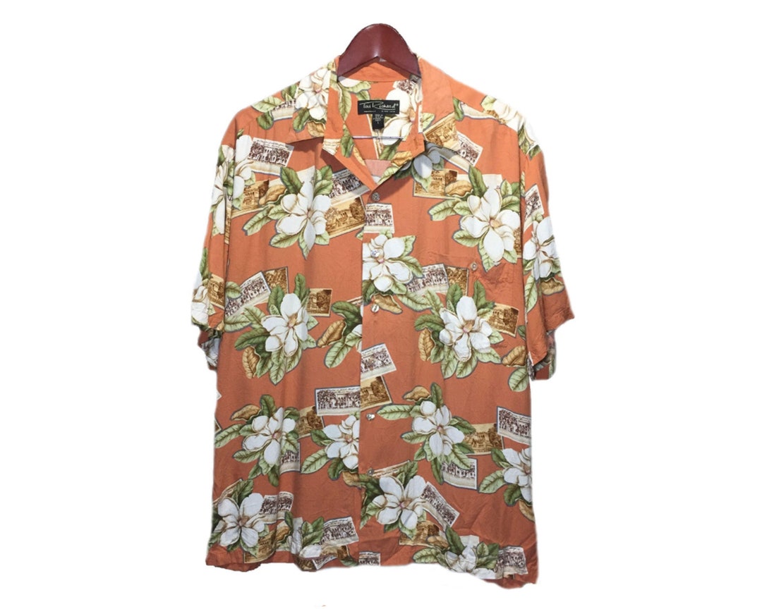 TORI RICHARD Pink White Floral Hawaiian Shirt Men's Size L - Etsy