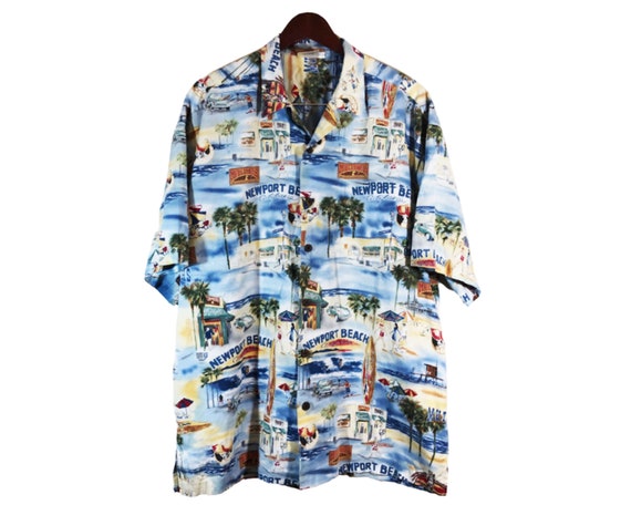 NEWPORT BEACH CALIFORNIA Blue Hawaiian Shirt Size… - image 1