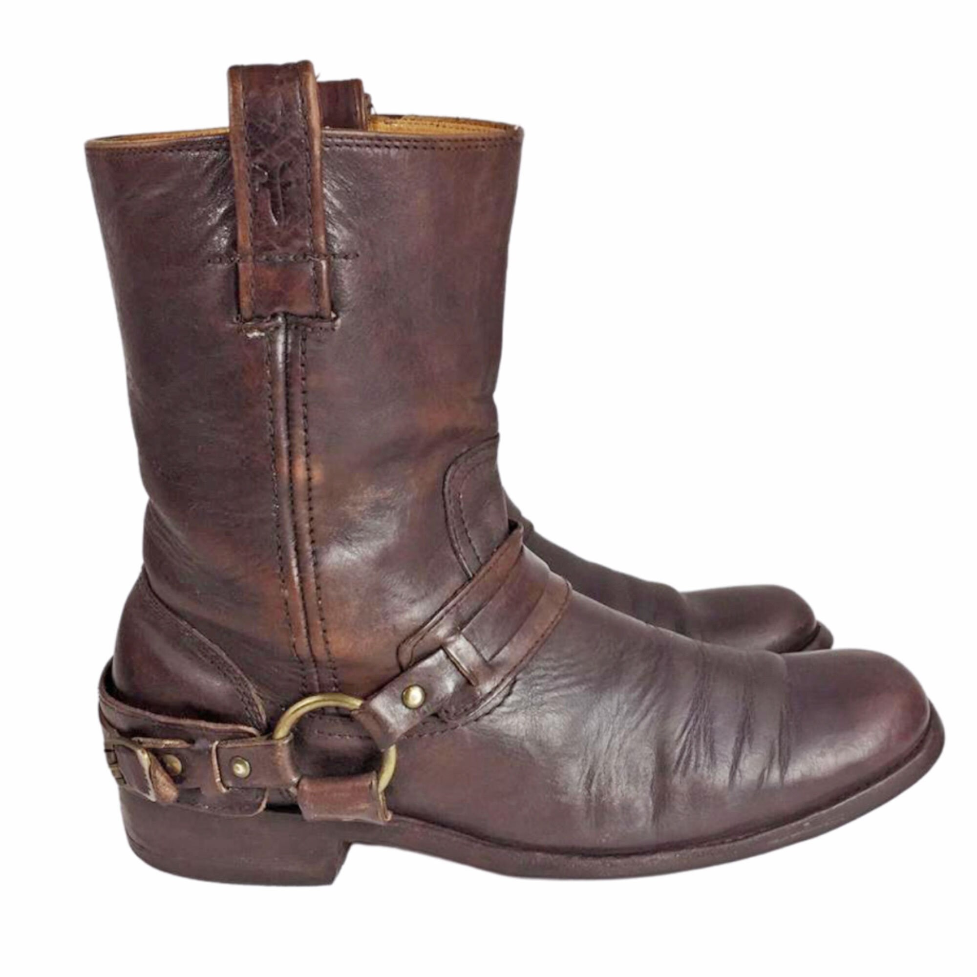 FRYE 87465 JESSE HARNESS Brown Leather Motorcycle Boots - Etsy