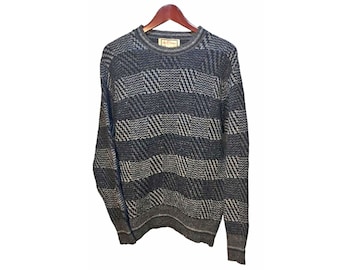 ALAN PAINE Gray Stripes Wol Sweater Heren maat L || 52 Euro|| 44 Britse || Vintage luxe knitwear crew hals lange mouwen gemaakt in Engeland
