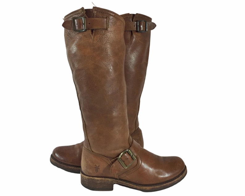 FRYE 77605 VERONICA SLOUCH Brown Leather Motorcycle Boots - Etsy