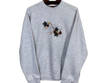 Vintage Gray Embroidered Vine Leaf Sweatshirt Size L