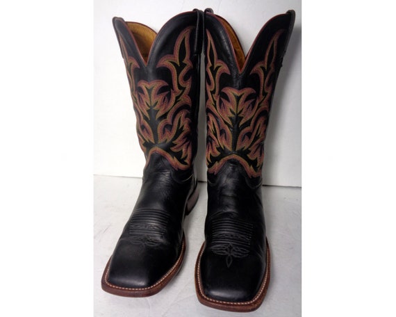 black leather square toe boots