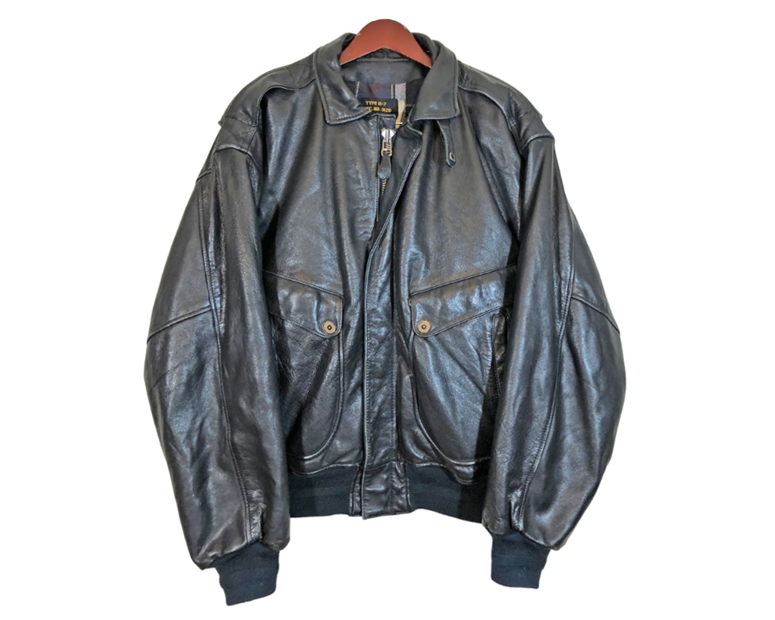 AVIREX BLACK LEATHER B-7 Bomber Jacket Men's Size 42 - Etsy