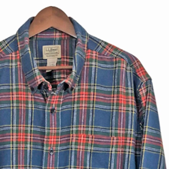 LL BEAN Blue Green Red Flannel Plaid 