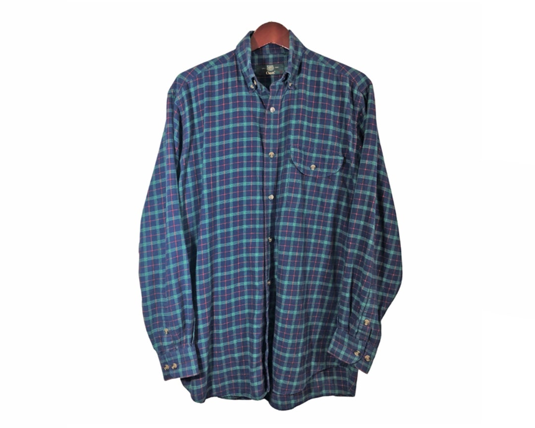 ORVIS Black Green Red Plaid Flannel Shirt Men Size M || Oxford