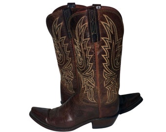 LUCCHESE 1883 BROWN LEATHER Cowboy Boots Men's Size 9.5 Vintage Western ...