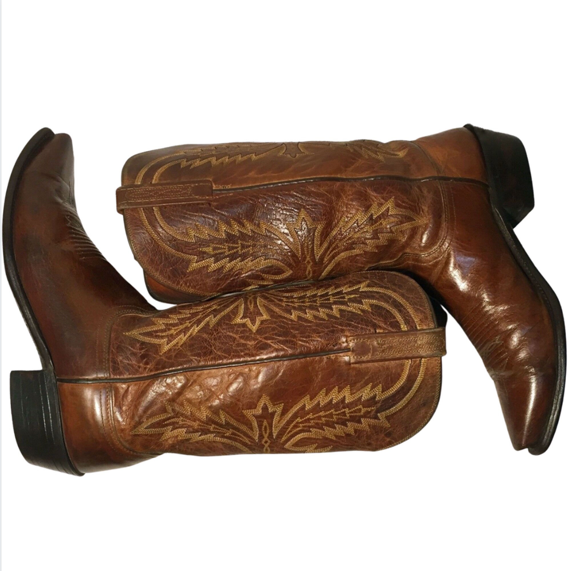 Lucchese 1883 Brown Leather Cowboy Boots Men's Size 9.5 || Vintage Western Country Riding || Texas Made in U.S.A.