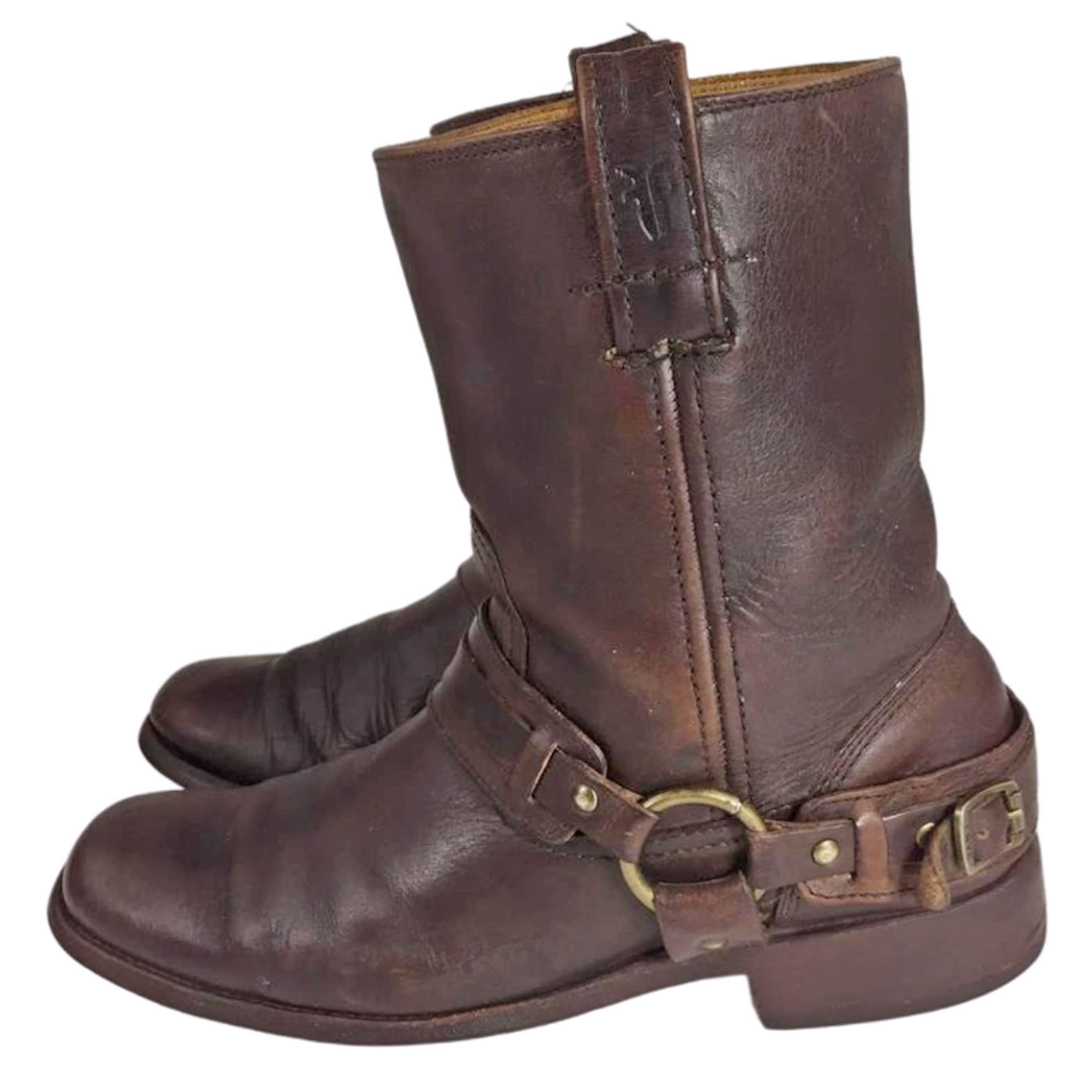 FRYE 87465 JESSE HARNESS Brown Leather Motorcycle Boots - Etsy