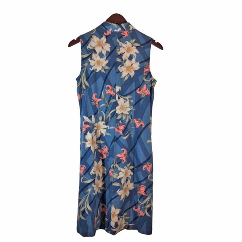 CARIBBEAN JOE Blue Floral Print Sleeveless Hawaiian Dress Size S Pink ...