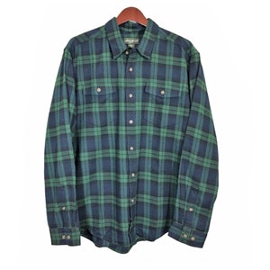 EDDIE BAUER Green Black Flannel Plaid Shirt Men&#39;s Size XL || Country Cowboy Western || Button Down Oxford
