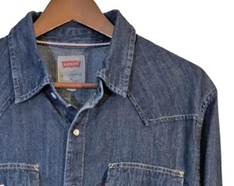 LEVI'S Blue Denim Shirt Snap Buttons 