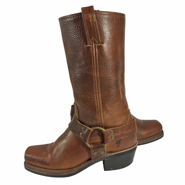 FFRYE 77300 HARNESS BROWN Leather Motorcycle Boot 12r Women's Size 6 || Riding Racing Biking || Square Toe Vintage || Made In U.S.A.