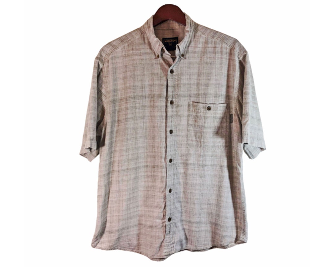WOOLRICH Short Sleeve Button-Down Check Shirt, Men's Size M cotton Beige type Vintage Second Hand