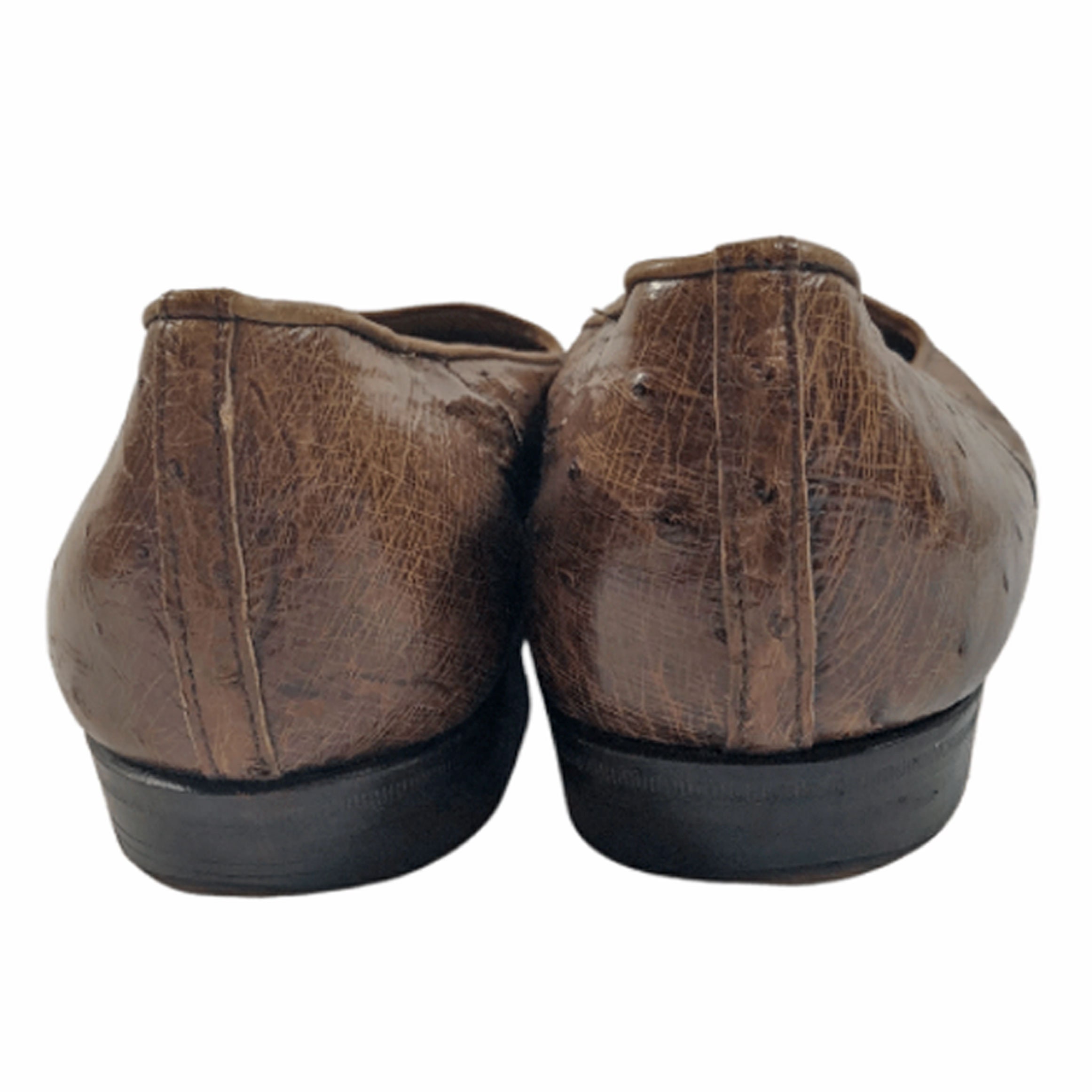 Lorenzo Banfi Brown Ostrich Slip on Loafers Women display picture 2