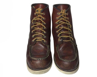 RED WING® 875 BROWN Leather Lace Up Boots Men's Size 9 D || Military Combat Army Lace Up || Classic Moc Work Combat || Made In U.S.A.