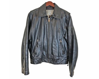 AVIREX BLACK LEATHER Motorcycle Jacket Men's Size M || Biker Rider Aviator Army || Patriotic Vintage 80s