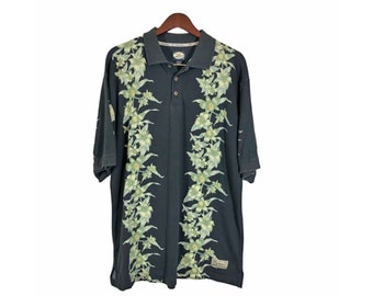 TOMMY BAHAMA Black Green Floral Polo Shirt Men's Size L