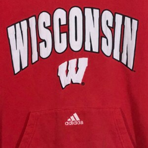 UNIVERSITY Of WISCONSIN Madison Badgers Red Embroidered Adidas Hoodie Men's Size XL N.C.A.A Sport Baseball Basketball Football image 3