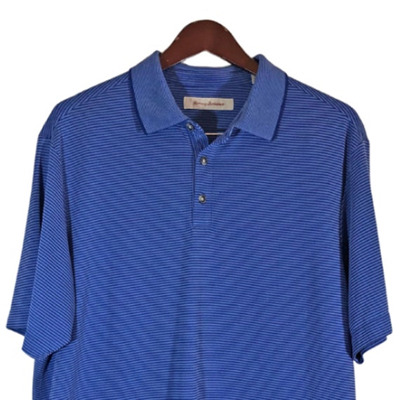 TOMMY BAHAMA Blue Striped Polo Shirt Men's Size L - image 2