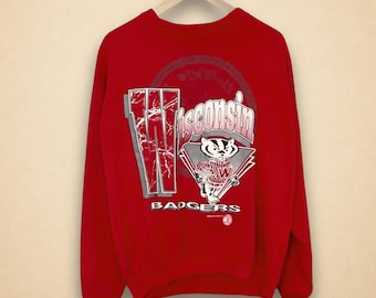 Vintage 90s Wisconsin Badgers Red Graphic Sweatshirt Size XL