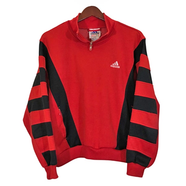 ADIDAS Vintage Red 1/4 Zip Sweatshirt Size M || Sport Athletic Baseball Football Basketball