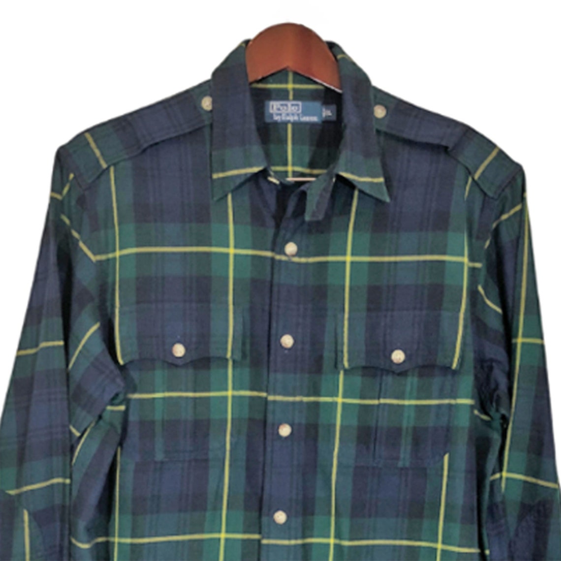 RALPH LAUREN Green Yellow Cotton Flannel Plaid Shirt Men's Etsy