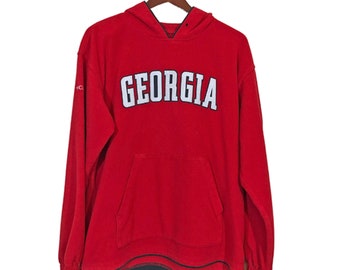 UNIVERSITY Of GEORGIA BULLDOG Red Embroidered Fleece Hoodie Men Size L || Crewneck Sweater N.C.A.A. Football Baseball Basketball