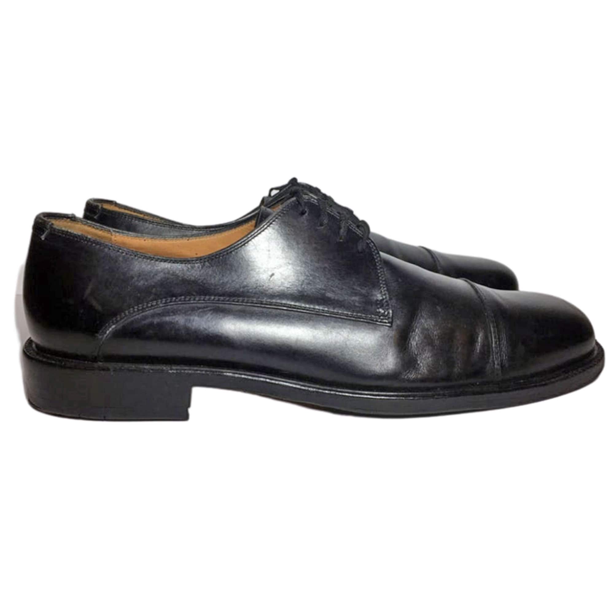SALVATORE FERRAGAMO BLACK Leather Derby Cape Toe Shoes Men 