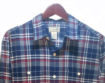 Camicia Di Flanella L.L. Bean Vintage Tartan Blu Verde E Bianca, Taglia 3XL Uomo