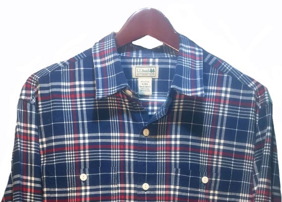 Chemise L.L. Bean Homme Taille M Bleu à Carreaux - Flanelle Chamois Manches Longues