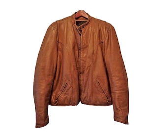 BROOKS LEATHER Cafe Racer Golden Label Brown Jacket Men Size M || Racing Biking Motorcycle