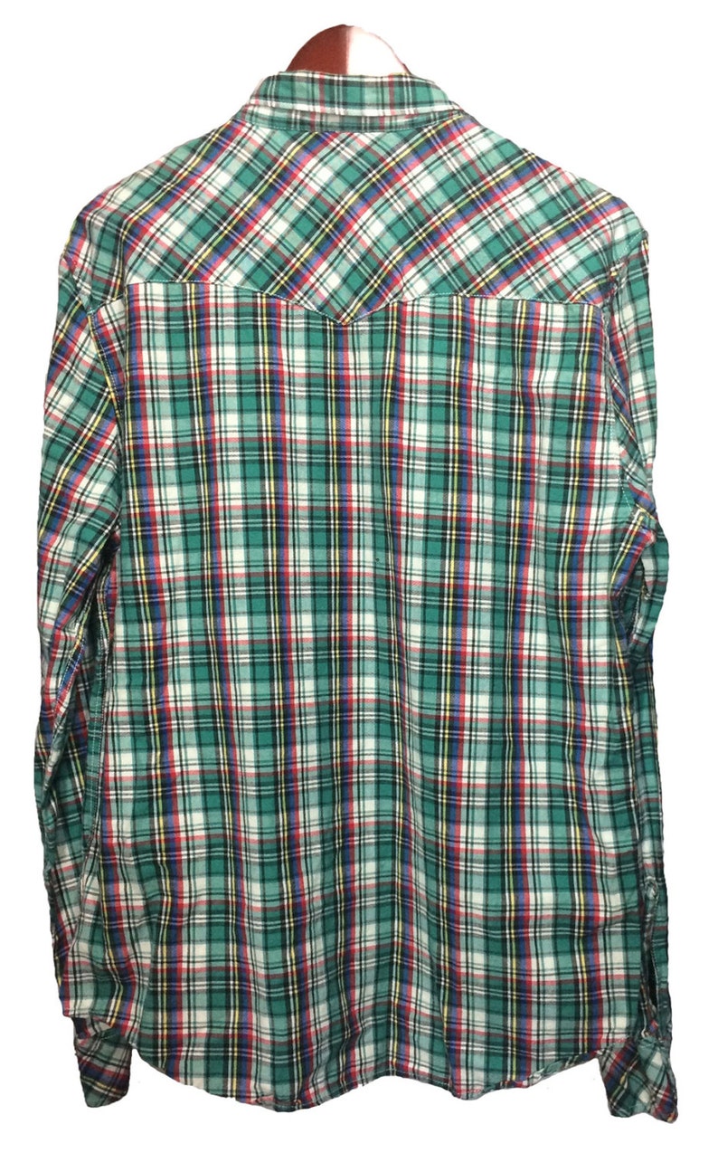 LEVI'S Green Red White Flannel Shirt Men's Size L, Western Country ...
