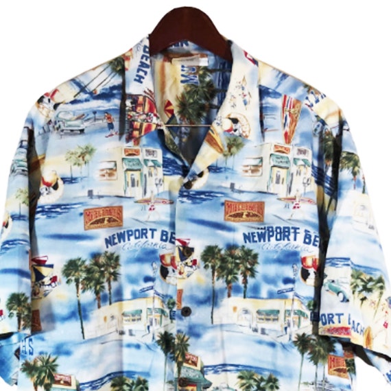 NEWPORT BEACH CALIFORNIA Blue Hawaiian Shirt Size… - image 2