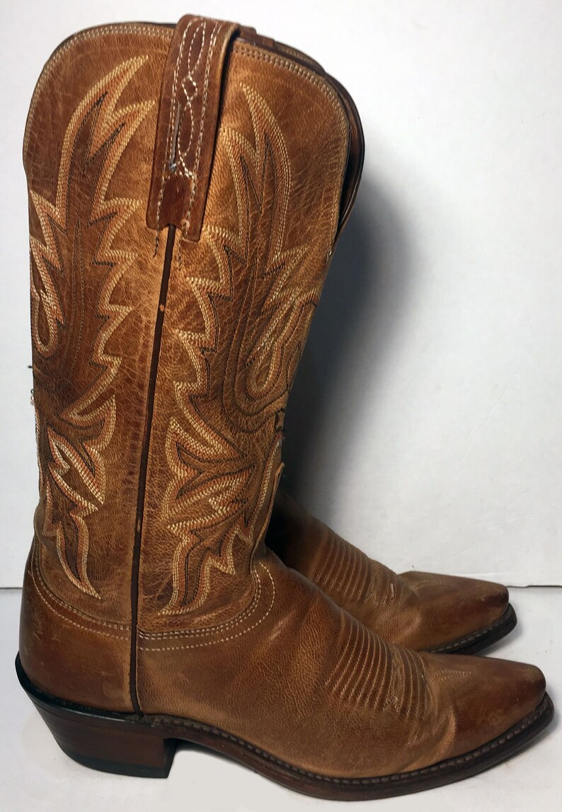 5.5 uk 37 euro 6.5 us LUCCHESE Brown Leather Western Cowgirl Boots Women Country Cowboy Riding Lady Made in USA Vintage Boots