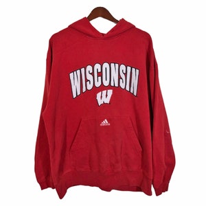 UNIVERSITY Of WISCONSIN Madison Badgers Red Embroidered Adidas Hoodie Men's Size XL N.C.A.A Sport Baseball Basketball Football image 1