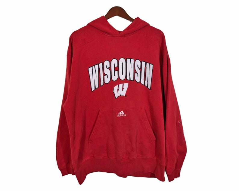 UNIVERSITY Of WISCONSIN Madison Badgers Red Embroidered Adidas Hoodie Men's Size XL N.C.A.A Sport Baseball Basketball Football image 1